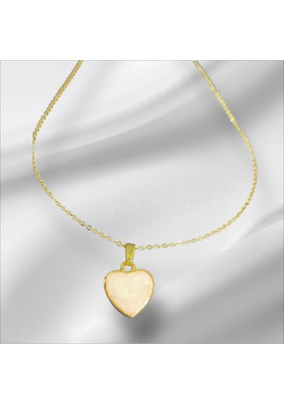 0038 Kadınkolye Kalp Kolye Hediyelik -bej- Doğal Taş Kalp Gold