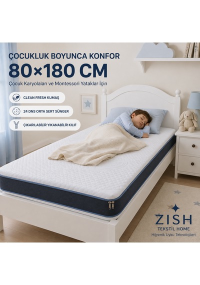 Babynova Sünger Bebek Ve Çocuk Yatağı Çift Fermuarlı Yıkanabilir Kılıf Beşik, Park Yatak 12 Cm 60 x 120 CM