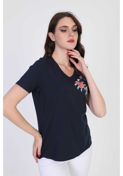 Ella Camelia Kadın Nakış Işleme Detaylı Bluz 5010078 Lacivert Melanj