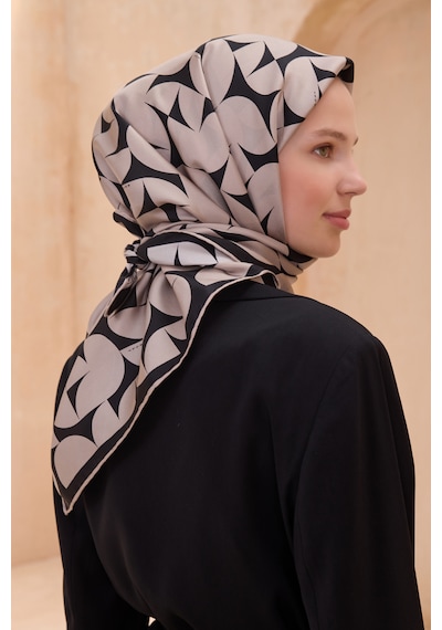 Belli Twill İpek Eşarp Vizon - Siyah