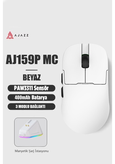 Aj159p Mc 3 Modlu 1000hz 12.000 Dpı Manyetik Şarj İstasyonlu Paw 3311 Optik Sensör Gaming Mouse Diğer