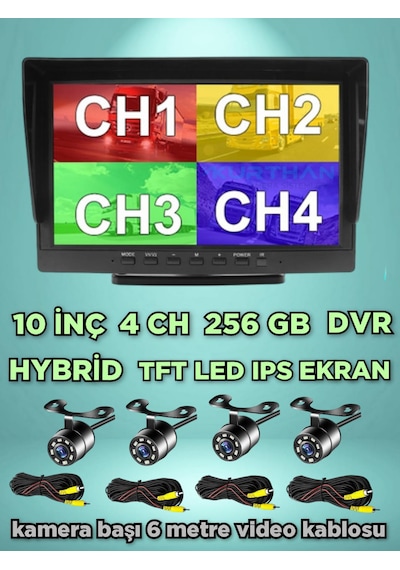 Dvr Hybrid 10'' Ekran Ve 4 Ad Beyaz Ledli Kelebek Kamera Seti 12v