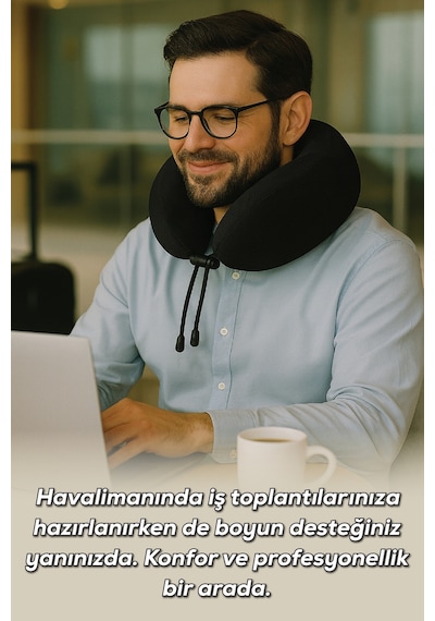 Viscofoam Comfy Ortopedik Seyahat Yastığı Visco Boyun Destekli Seyahat Yastığı - Siyah | Ergo Travel