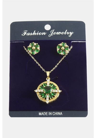 Çiçek Zirkon Taşlı Set Kolye Çok Renkli 71795979