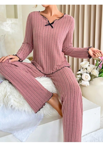 Bella Notte Gül Kurusu Pamuklu Fiyonk Detaylı Pijama Takımı