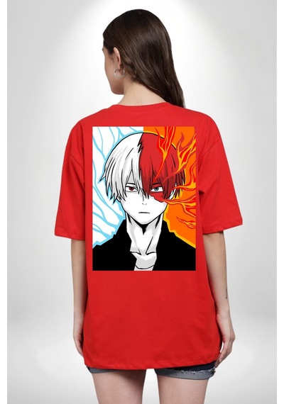 My Hero Academia Boku Anime Kırmızı Oversize Unisex Ön Ve Sırt Baskılı Tişört Kırmızı