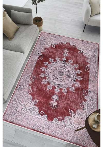 Kilim Desenli Baskılı Kaymaz Yıkanabilir Salon Oturma Odası Mutfak Antre Halısı Yolluk Bordo