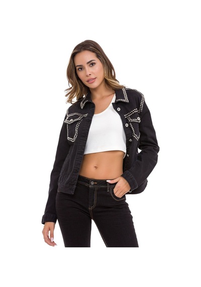 Wj213 Kadın Gümüş İşlemeli Denim Ceket 001