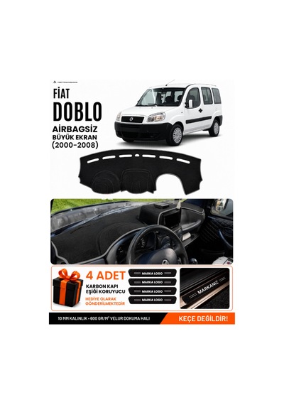 Fıat Doblo 2000-2008 Airbagsiz Büyük Ekran Uyumlu Torpido Örtüsü - Siyah-gri - Fı021