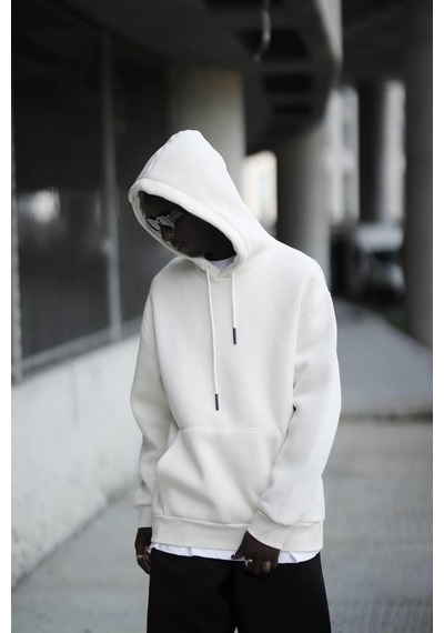 Kapşonlu 3 İplik Kalın İçi Polarlı Oversize Kangru Cepli Erkek Sweatshirt 001