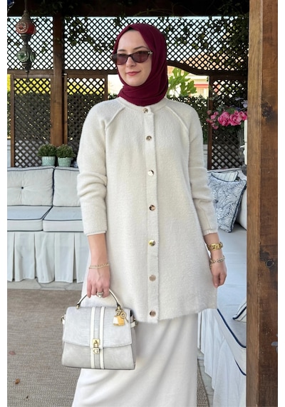Rabia Şamlı Sedef Angora Triko Hırka Taş Normal