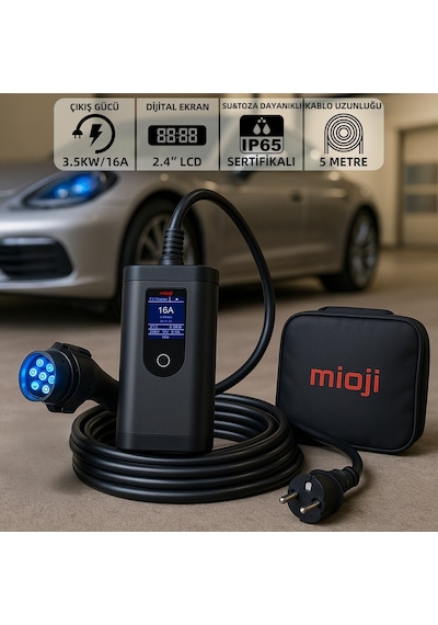 Mioji Mio 717 3.5kw/16a 2.4 Lcd Ekran Ip65 Suya Dayanıklı Taşınabilir Elektrikli Araç Şarj Cihazı 22 Kw
