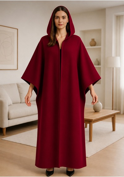 Alpin Unisex Oversize Kapüşonlu Panço Bordo Premium Kışlık Kumaş Bordo Bordo