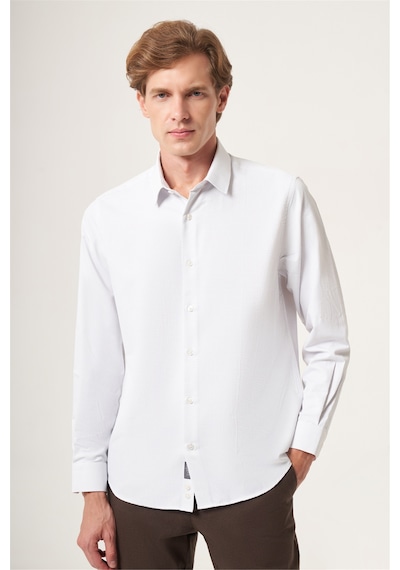 İmza Beyaz-gri Sert Yaka Slim Fit Pamuklu Gömlek 1004265123 Beyaz - Gri