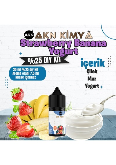 Strawberry Banana Yoğurt Yoğun Dıy Kit Çilek Muz Yogurt Gıda Aroması %25 Oranda Aroma İçerir Hazır Değildir 30 Ml