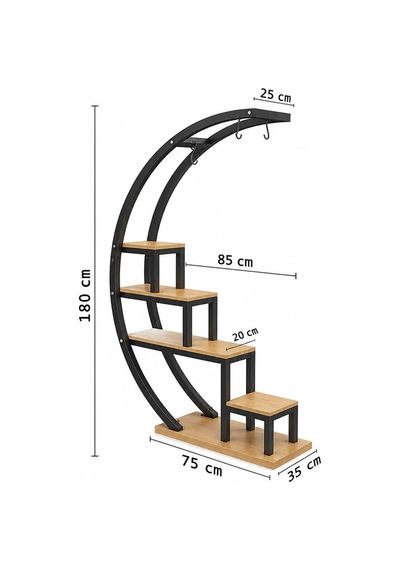 Büyük C Tipi Metal Ahşap Çiçeklik Çok Katlı Dekoratif Saksı Bitki Standı Raf