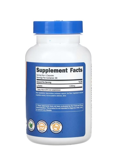 Nutricost, L-proline, 1,000 Mg, 180 Capsules 500 Mg Per Caps...