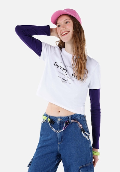 Colins Regular Fit Örme Cepsiz Yuvarlak Yaka Baskılı Kadın Beyaz Kısa Kol Tişört Cl1068576 Q1.v1 Wht Beyaz