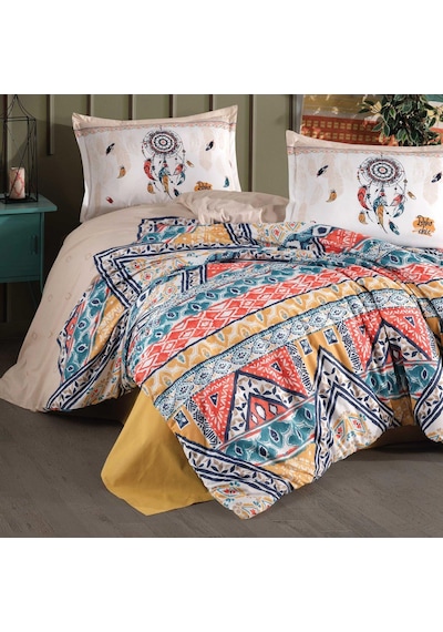 Clasy Ranforce Nevresim Takımı Çift Kişilik Boho V1 Bej