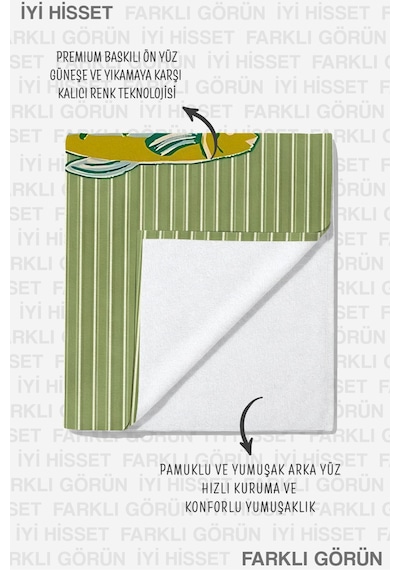 Balık Temalı Çizgili Marine Plaj Havlusu - Yeşil Modern Akdeniz Stil Hızlı Kuruyan Mikrofiber Havlu Sedef Köpüğü