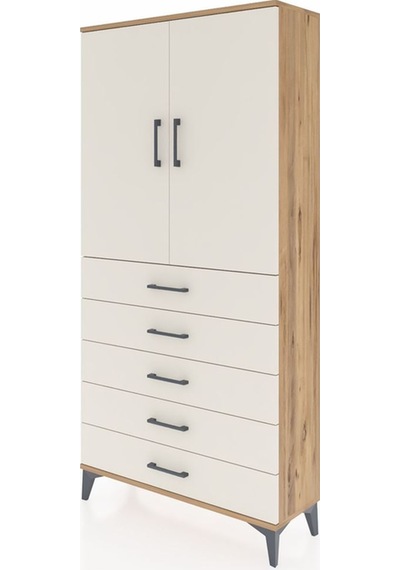 Arges Dolap 3 Raflı 5 Çekmeceli 2 Kapaklı 88x30x182 Çam-aytaşı Çam