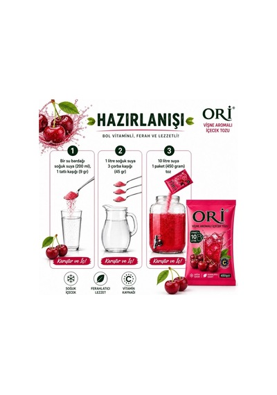 Ori Vişne Aromalı Soğuk Şerbetlik İçecek Tozu 450 Gr