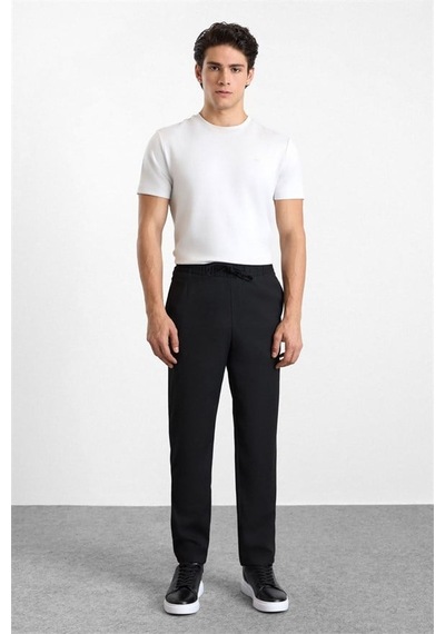 Süvari Siyah Slim Düz Twill Lastikli Jogger Pantolon Spn2020500028-s09