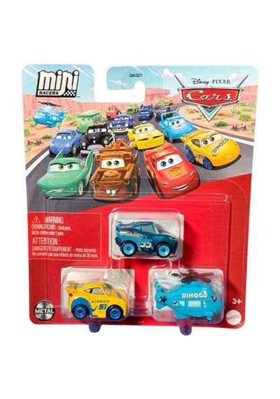 Disney Pixar Cars - Üçlü Mini Racers - Dinoco Cruz Ramirez & Dinoco Flash Mcqueen & Rotor Turbosky Çok Renkli