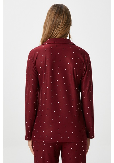 Ritnice Kadın Nora Premium Bordo Kalp Süet Doku Düğmeli Yılbaşı Pijama Takımı Bordo