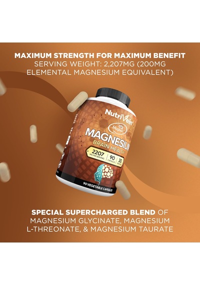 Nutrivein Magtein Magnesium L-threonate Glycinate Taurate Brain Sleep Mood Recovery 2207 Mg 90 Caps Aromasız