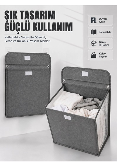 Duvara Asılabilir Katlanabilir Kirli Çamaşır Sepeti Geniş Hacimli Düzenleyici Çok Renkli