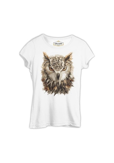 Hayvan - Vahşi Baykuş Beyaz Kadın Tshirt 001
