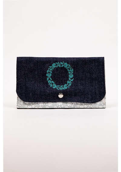 Fabric Craft Bag Kadın Kumaş Cüzdan Nakışlı Lacivert - Yeşil