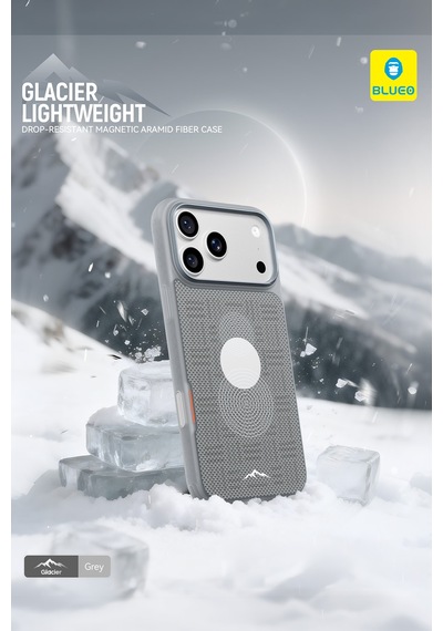 İphone 18 Pro Max Uyumlu Glacier Magsafe Aramid Fiber Kılıf Kevlar Tasarımlı Hafif Darbe Emici Gri