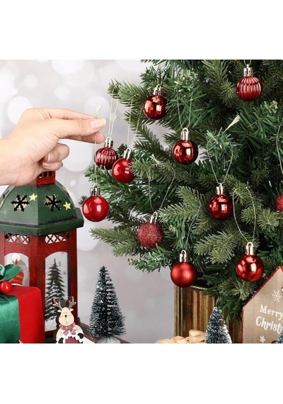 Yenigeldi 12'li Kırmızı Yılbaşı Topu 3 Cm, Noel Ağacı Topu, Çam Ağacı Topu, Kırmızı Diğer