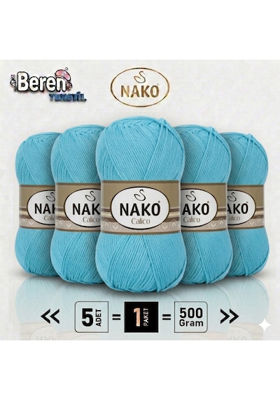 Calico- 03792 Turkuaz- 5'li Paket - 100gr/240m - El Örgü İpi - Amigurimi-hırka- Kazak- Şal-bebek İpi