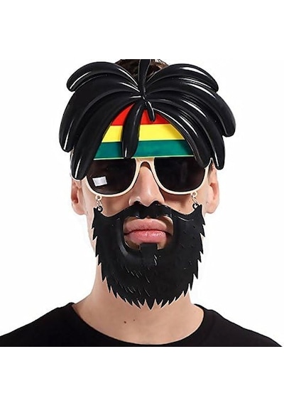 Rasta Peruklu Rasta Sakallı Bob Marley Bıyıklı Parti Gözlüğü 27x18 Cm 5477 "
