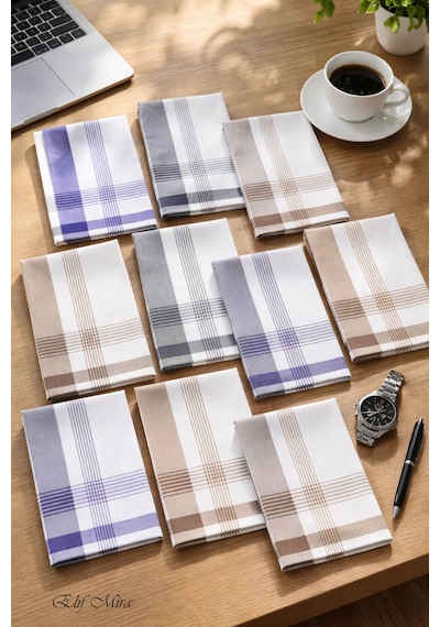Hepsine Rakip 12 Li Erkek Cep Yaka Mendil Seti 40x40 Cm Pamuklu Mirfatih Kahverengi