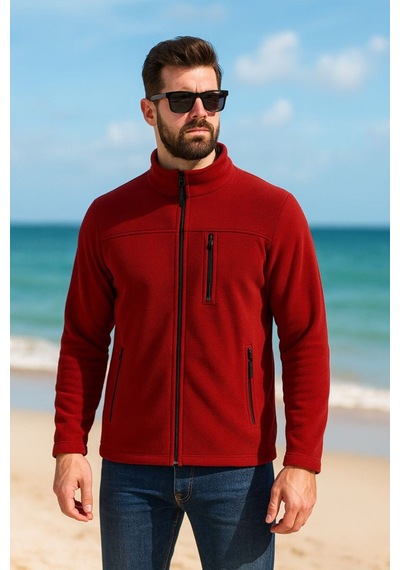 Luxıc Core Erkek Bordo Fermuarlı Polar Ceket Dik Yaka Günlük Ve Outdoor Kullanım