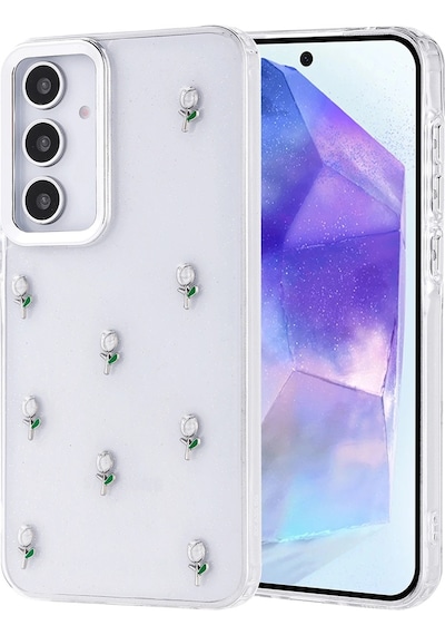 Samsung Uyumlu Galaxy A35 Kılıf Airbag Tasarımlı Simli Şeffaf Zore Kutup Kapak Lale