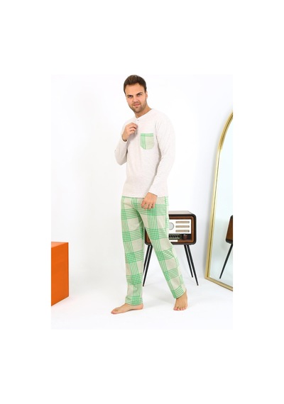 Akbeniz Erkek Uzun Kol Penye Krem Pijama Takımı 6861 Krem
