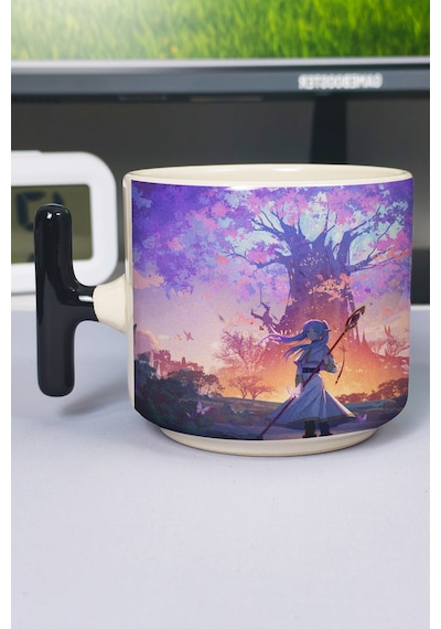 Sousou No Frieren Anime Baskılı Seramik Lüks Kupa 1 Adet T Şeklinde Özel Siyah Kulp Dalga Kulp V3t Çok Renkli