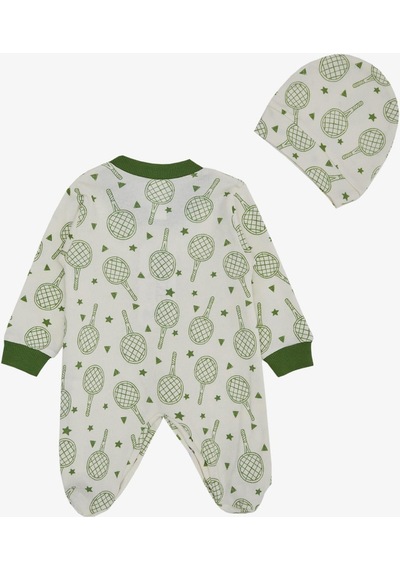 Breeze Erkek Bebek Patikli Tulum Spor Temalı Raket Desenli 0-6 Ay, Ekru-ekru Ekru