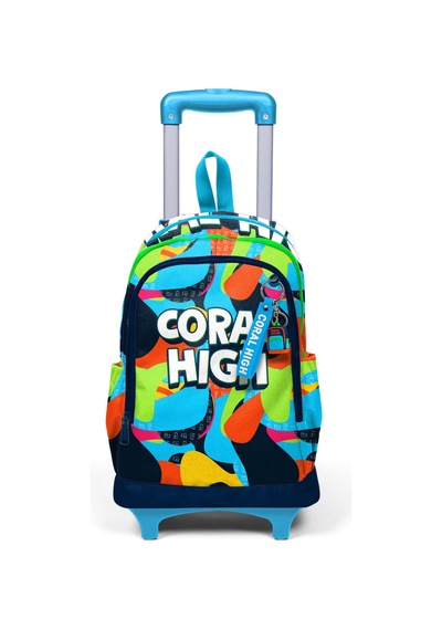 Coral High Kids Lacivert Mavi Graffiti Desenli Üç Bölmeli Çekçekli Okul Sırt Çantası 23977 Mavi