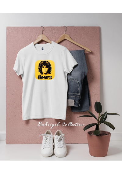 Oversize Jim Morrison The Doors Musician Singer Tasarımlı Unisex T-shirt Beyaz