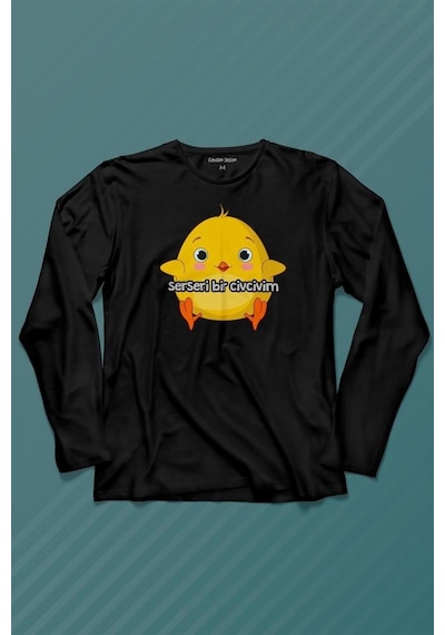 Ben Serseri Bir Civcivim Tavuk Sarı Civciv Uzun Kollu Tişört Baskılı T-shirt 001