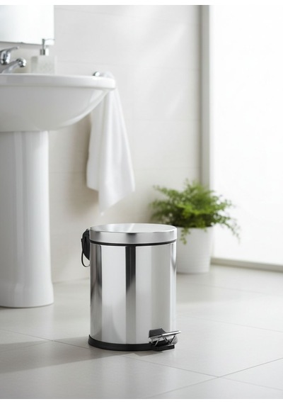Pedallı Banyo Ve Mutfak Çöp Kovası 5 Litre - Krom Metalik Gri Lüks Çöp Kutusu İç Kovalı