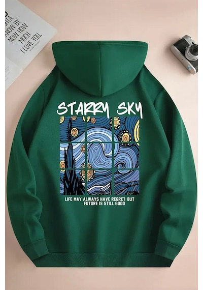 Uyguntarz Starry Sky Baskılı Unisex Oversize Sweatshirt Yeşil