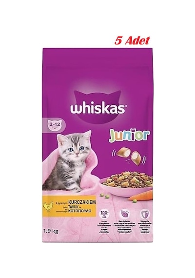 Whiskas Junior Tavuklu Yavru Kuru Kedi Maması 1.9 Kg 5 Adet