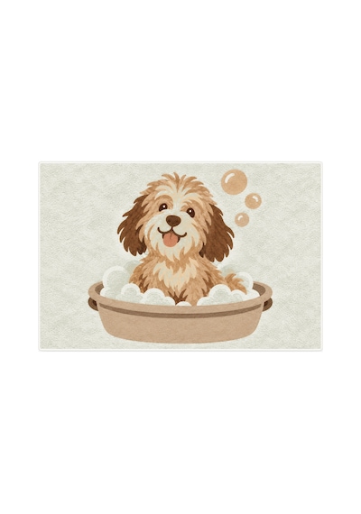 Kartela Halı Köpek Desenli Banyo Paspası Adaçayı Yeşili Kaymaz Taban Makinede Yıkanabilir 50x75 Cm